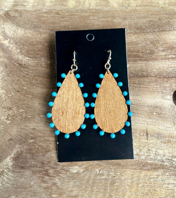 Wood Turquoise Beaded Earrings