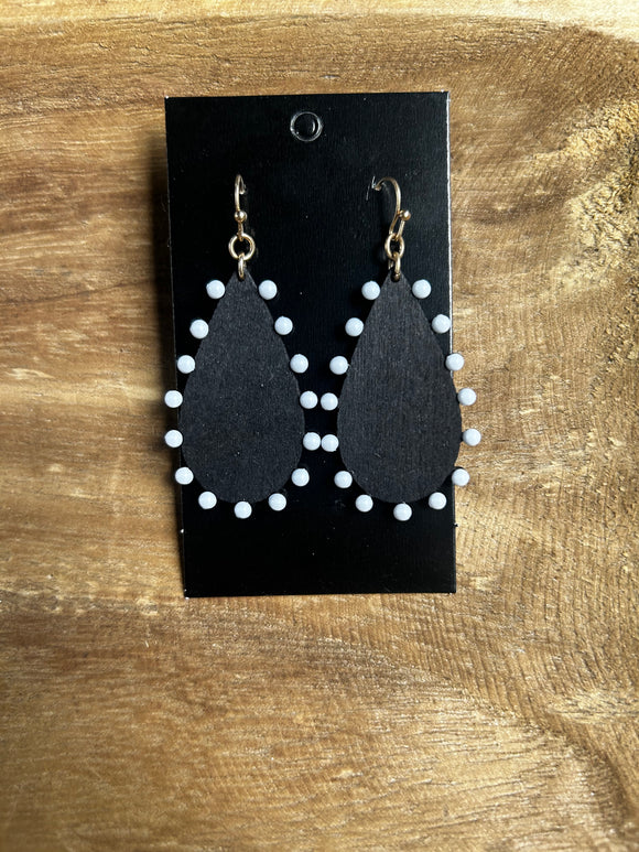 Black/White Wood Beaded Earrings