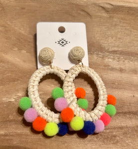 Multicolor Pom Earrings