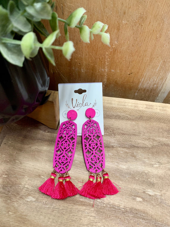 Pink Wooded Earrings