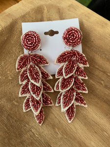 Maroon Beaded Earrings